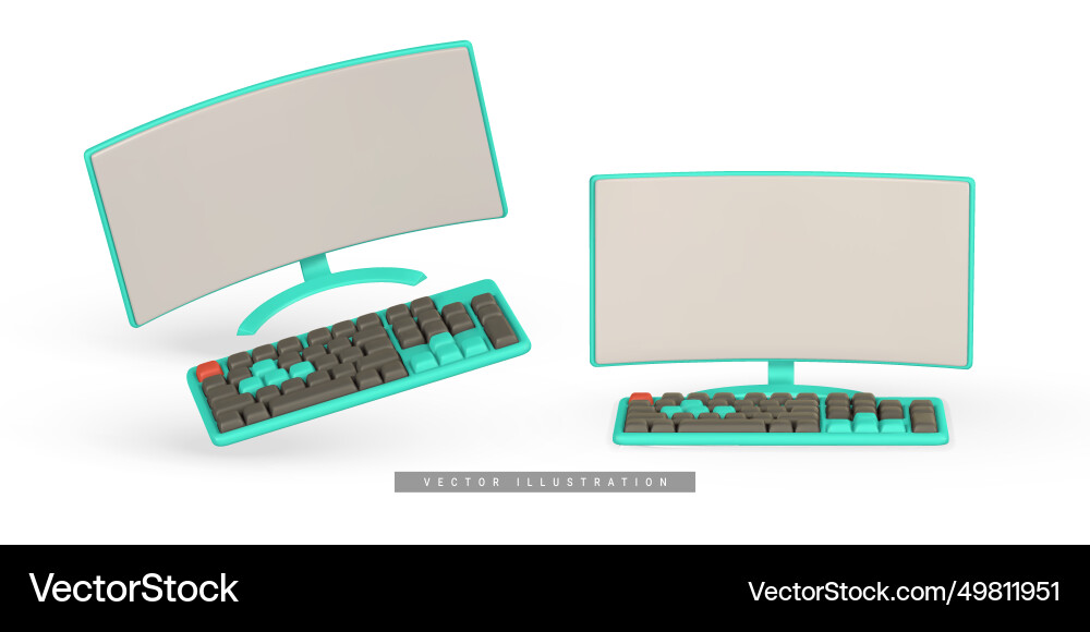 3D Computer Monitor and Keyboard vector image