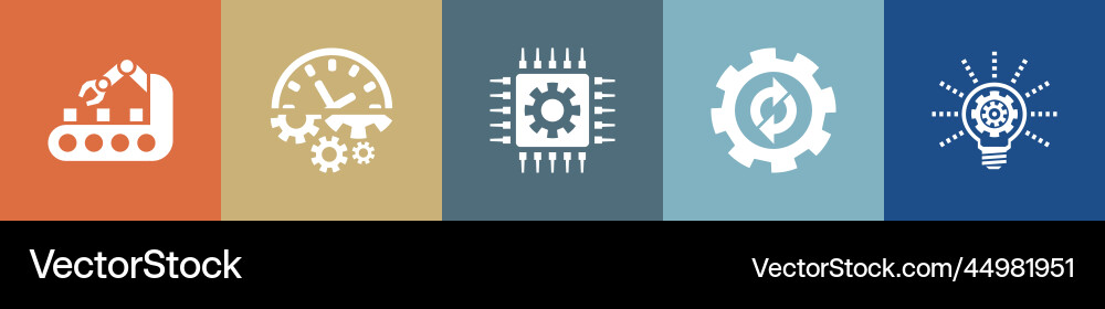 Automation Icon Set - 5 Step Infographic Vector Image