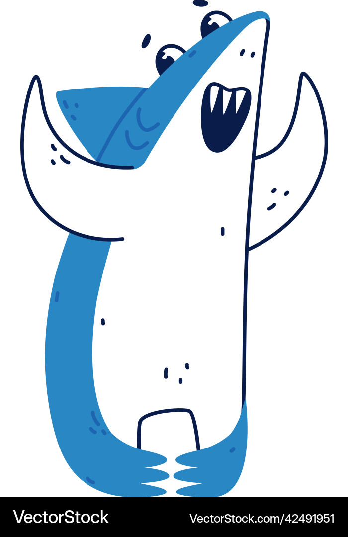 Cute blue shark as sea animal laughing out loud Cute blue shark as sea animal laughing out loud vector image