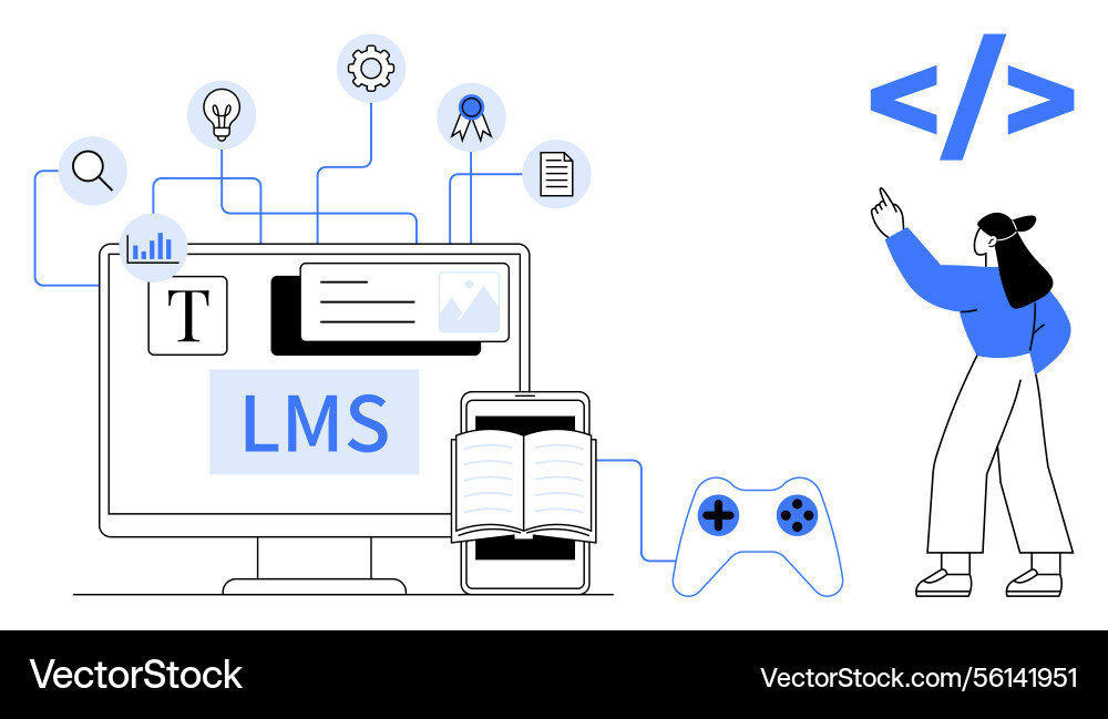 Learning management system with interactive Learning management system with interactive Vector Image