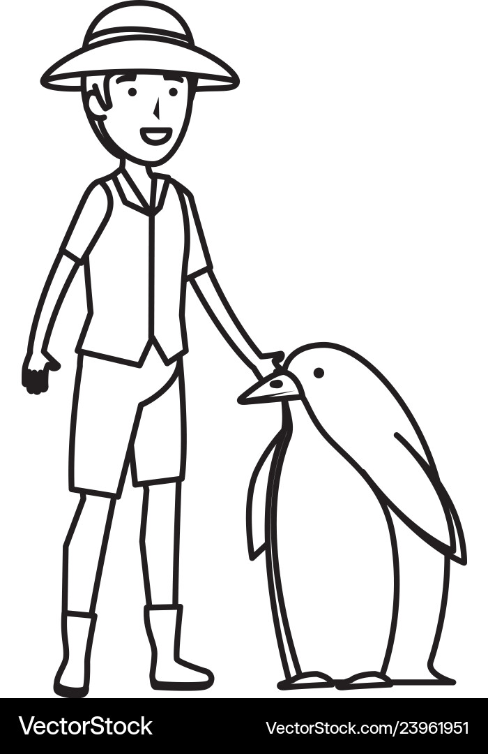 Man worker of zoo with penguin vector image
