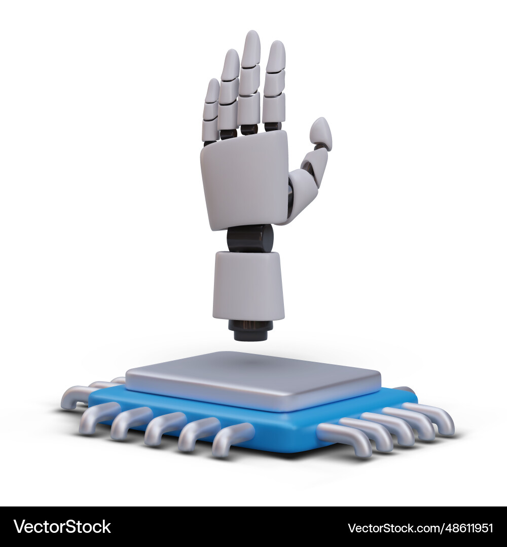 Realistic robotic arm microprocessor Realistic robotic arm microprocessor vector image