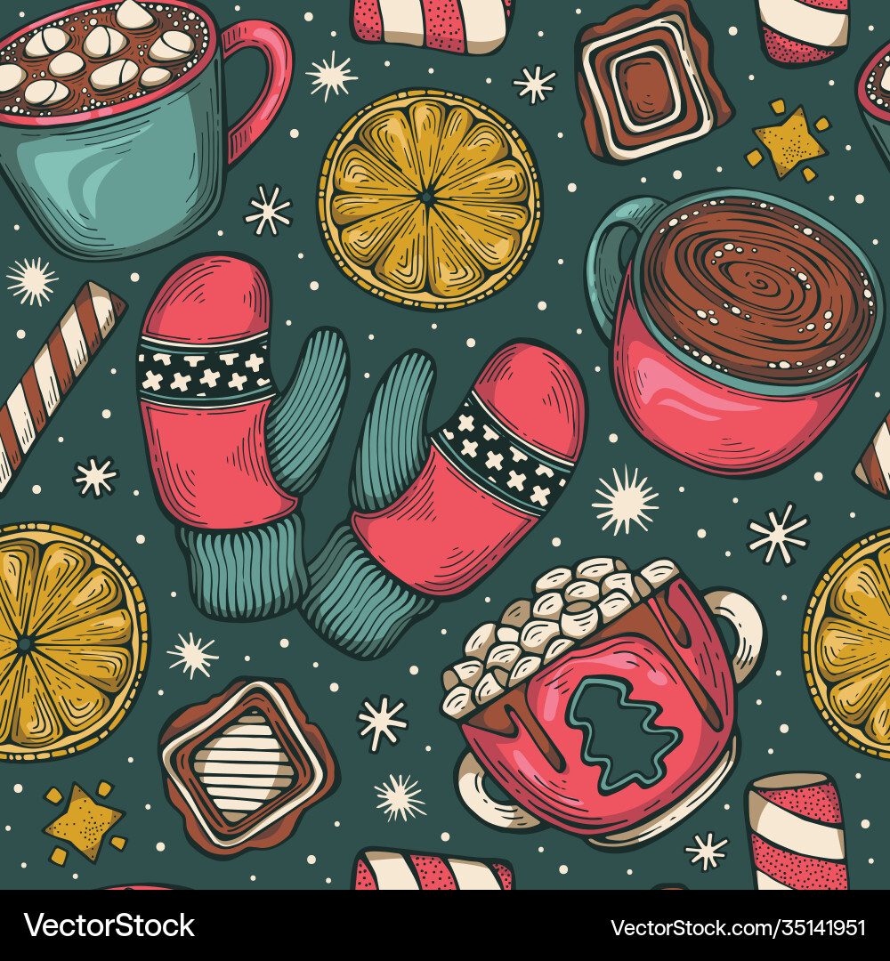 Seamless pattern with winter time objects Seamless pattern with winter time objects Vector Image