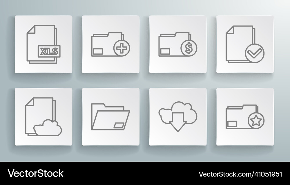 Set line cloud storage text document add new Set line cloud storage text document add new vector image