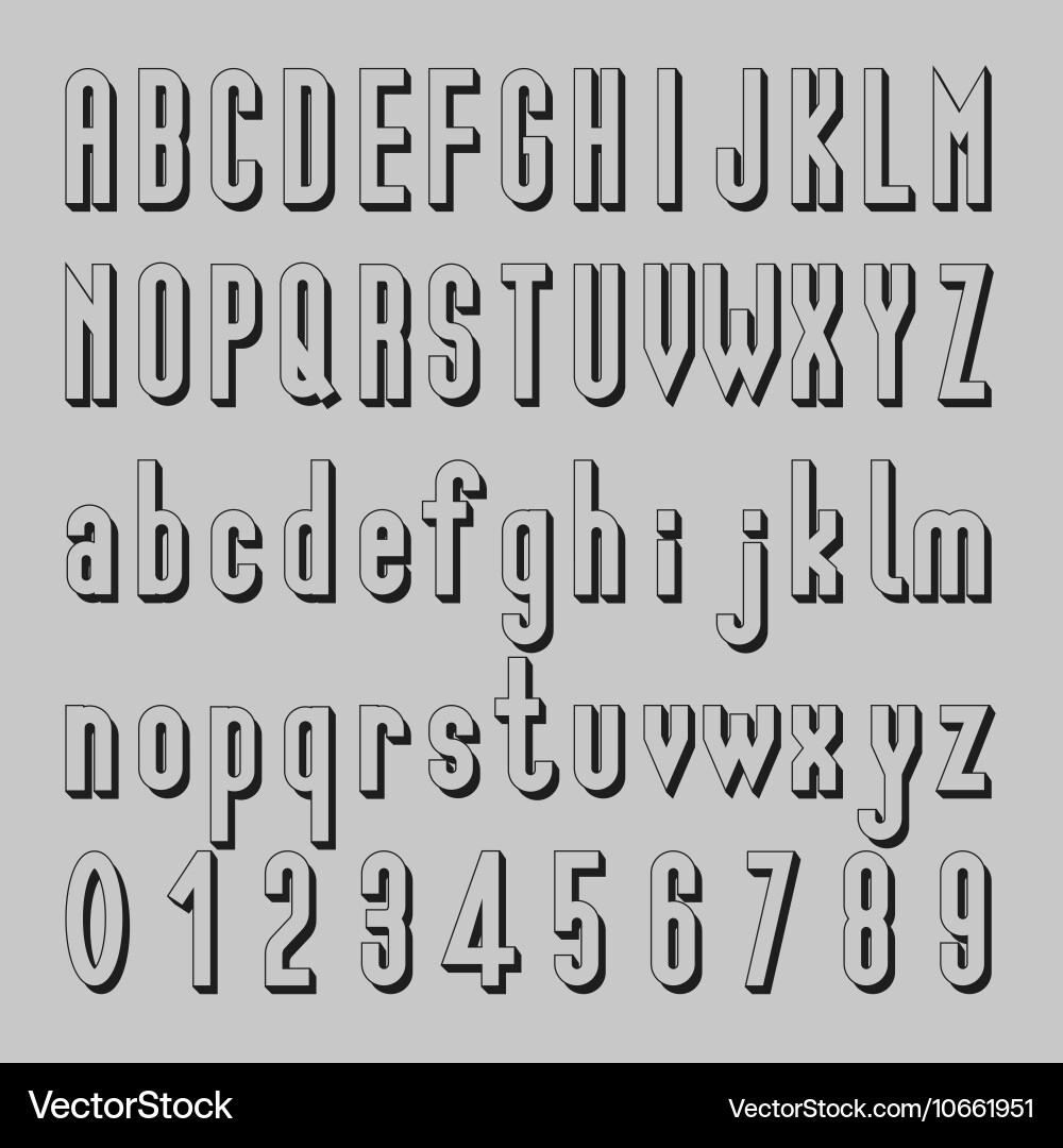 Shadow font design alphabet and number vector image