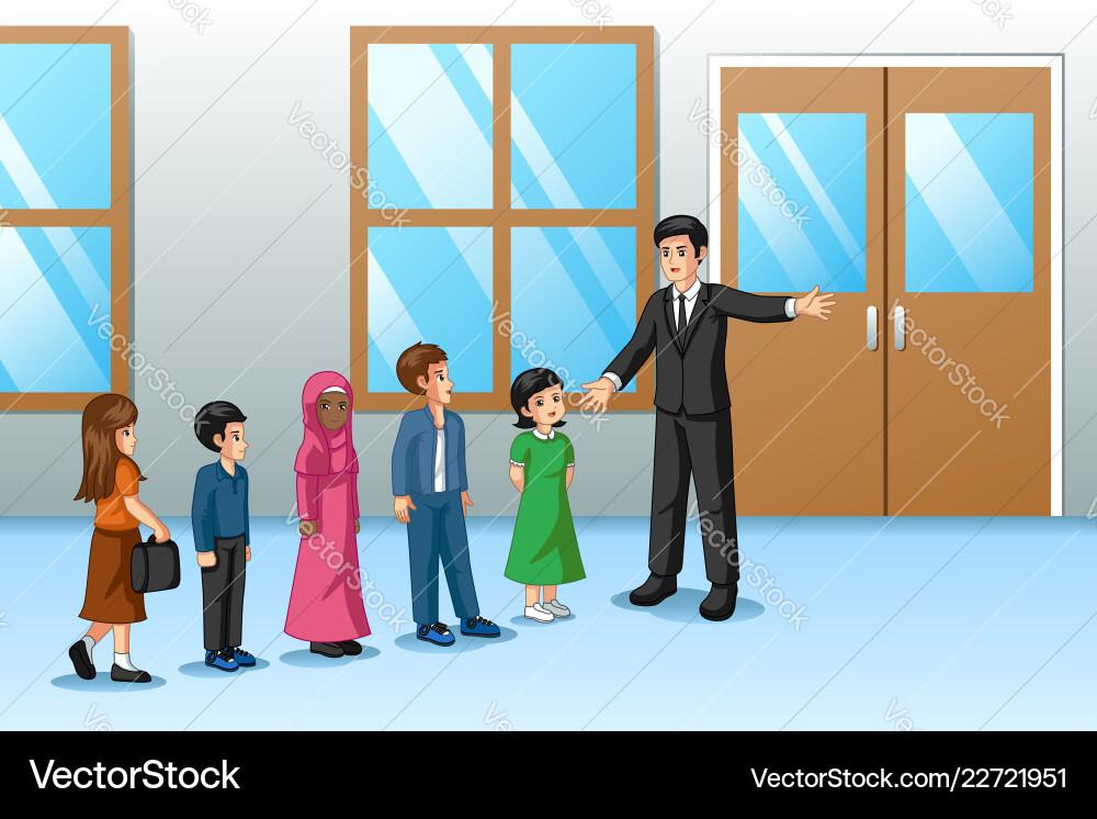 Students lining up outside classroom Students lining up outside classroom vector image