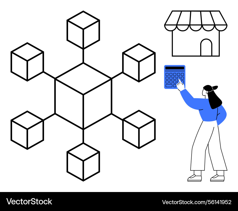 Blockchain network with connected cubes and small Blockchain network with connected cubes and small vector image