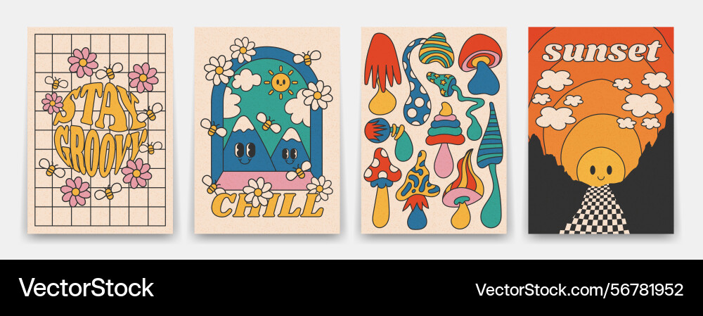 Bright groovy posters 70s retro poster Vector Image