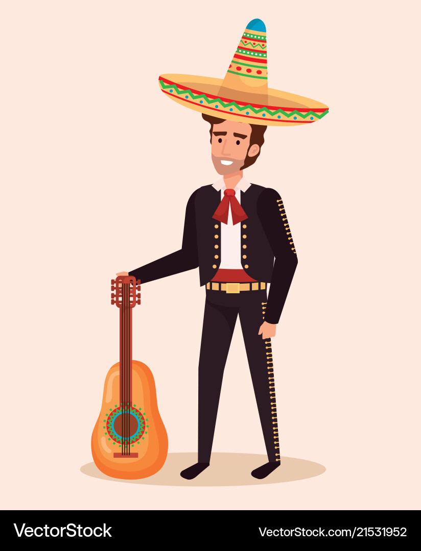 Mexican mariachi with guitar character – Royalty-Free Vector | VectorStock, image size:824x1080