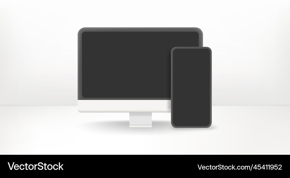 Modern computer and smartphone with empty screens Vector Image