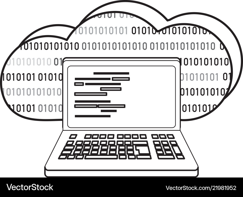 Outline data cloud and laptop with programming Outline data cloud and laptop with programming Vector Image