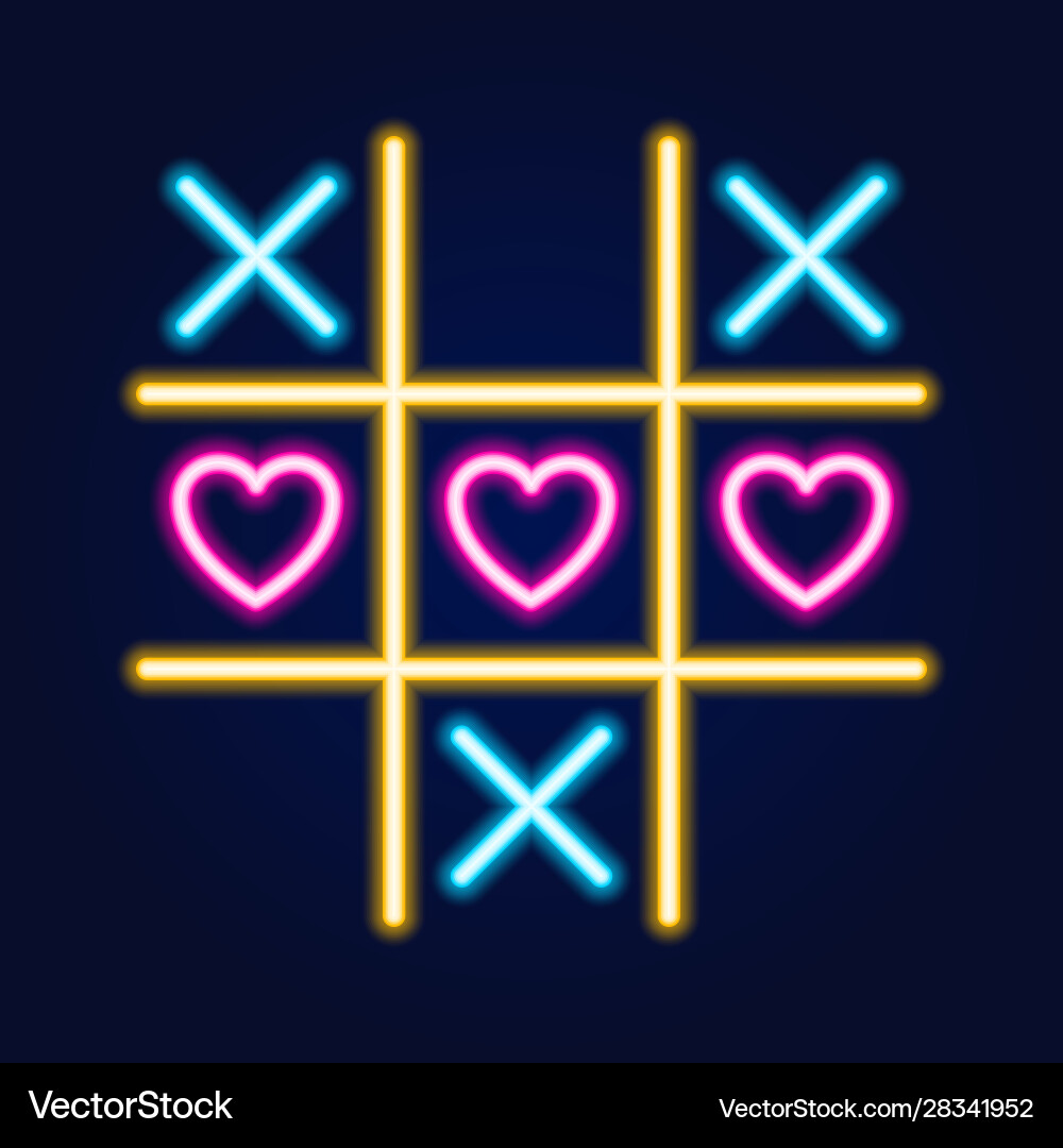 Tic tac toe game linear outline icon neon style vector image