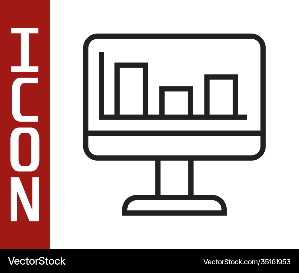 Black line computer monitor with graph chart icon Black line computer monitor with graph chart icon vector image