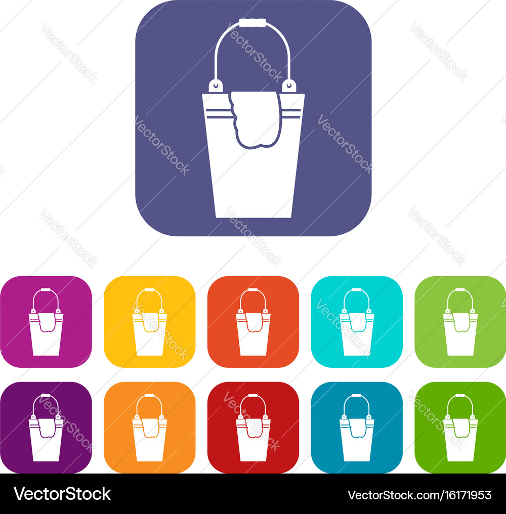 Bucket and rag icons set vector image