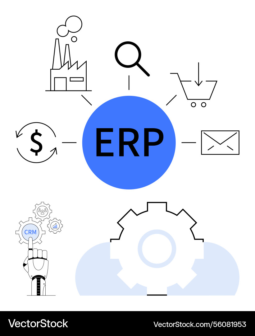 Centralized erp system with integration of key vector image