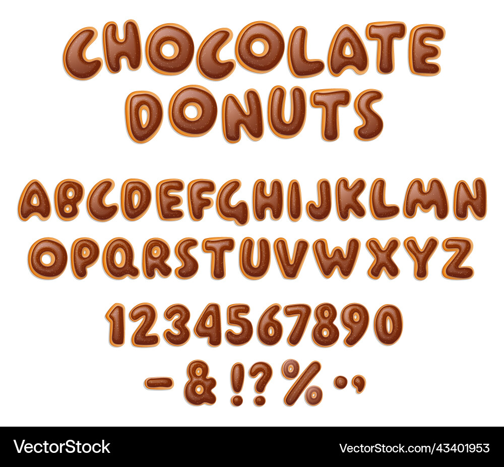 Chocolate donuts lettering font in realistic Vector Image