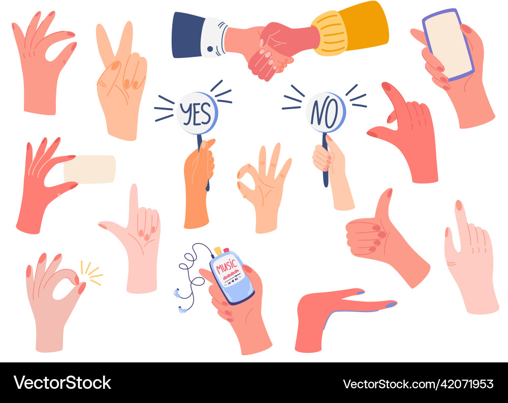 Different hands big set various gestures pointing Different hands big set various gestures pointing vector image