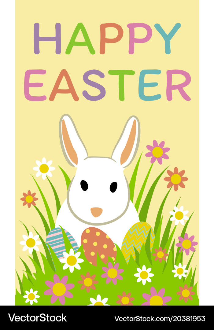 Easter Greeting Card with Bunny & Eggs Vector Image