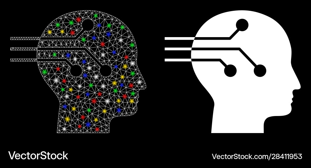 Flare mesh 2d brain interface icon with Flare mesh 2d brain interface icon with vector image