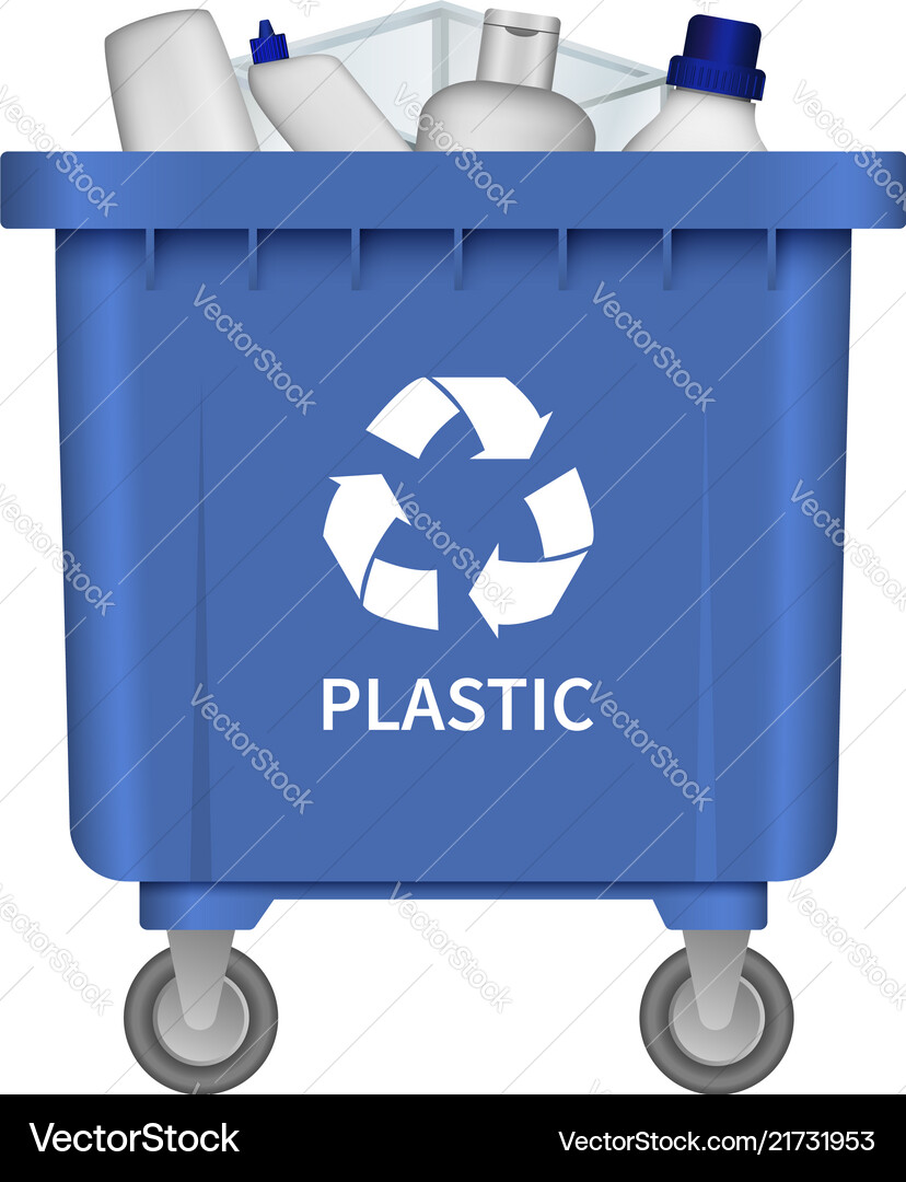 Garbage plastic container mockup realistic style Garbage plastic container mockup realistic style Vector Image