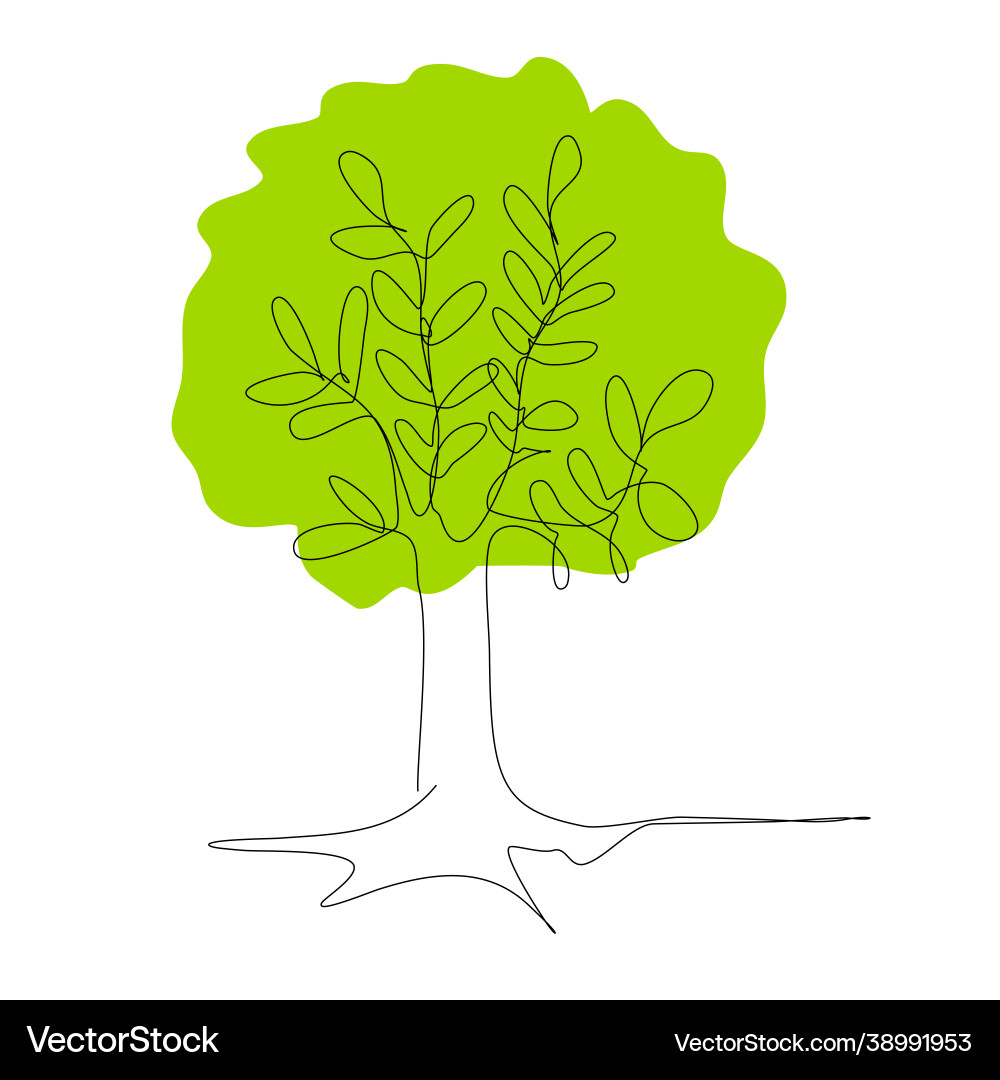 Green tree in continuous line drawing sketchy Vector Image
