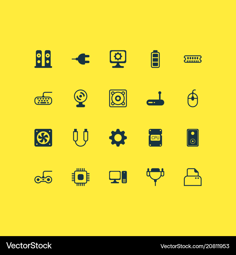 Hardware icons set with cpu speaker personal Hardware icons set with cpu speaker personal vector image