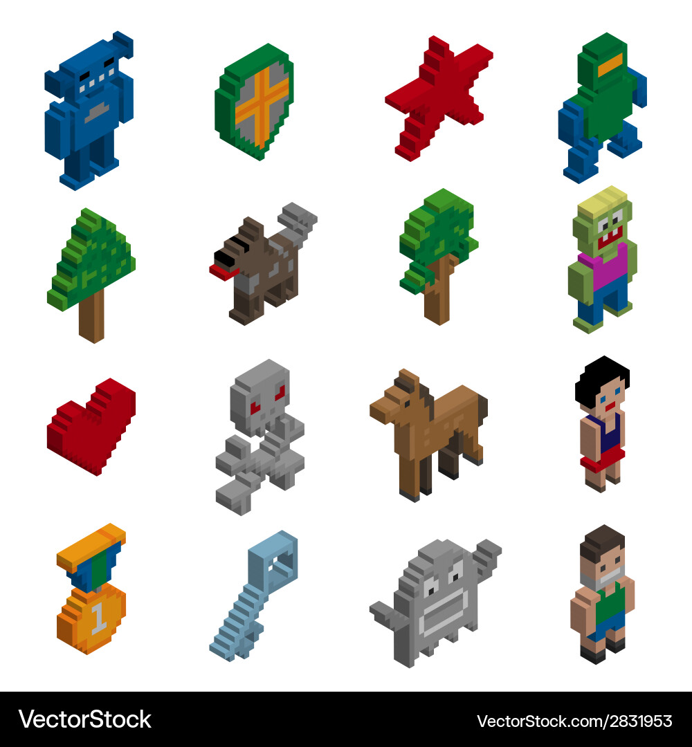 Isometric Pixel Game Characters vector image