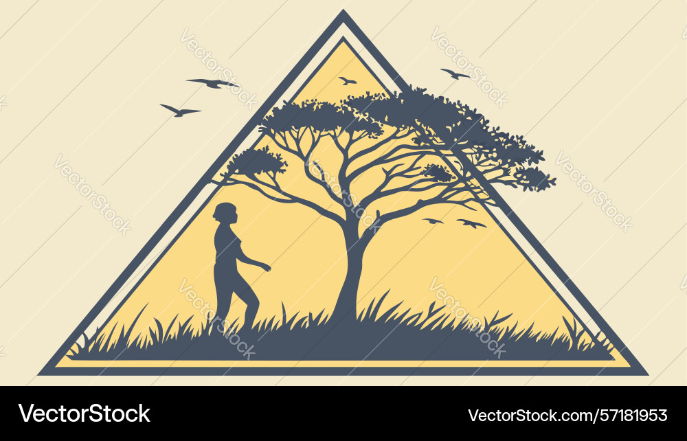 Person and tree within geometric triangle frame vector image