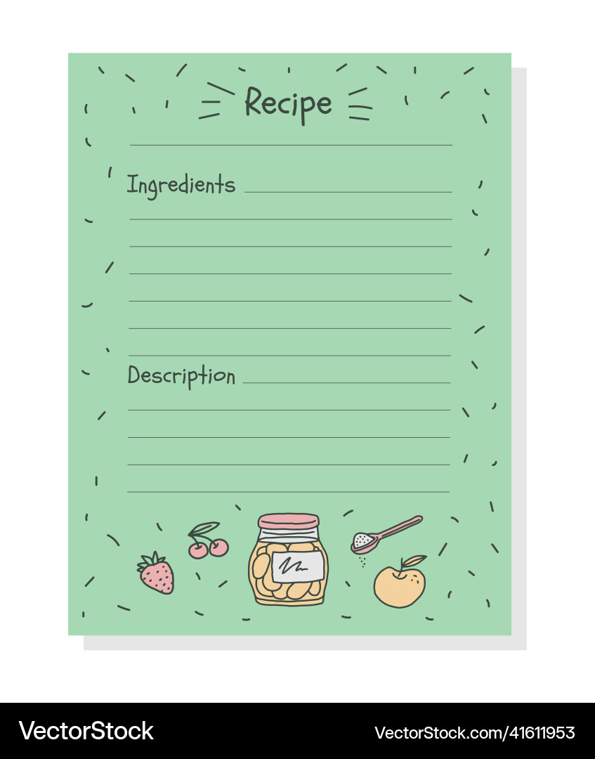Recipe notebook sheet template with list Recipe notebook sheet template with list Vector Image