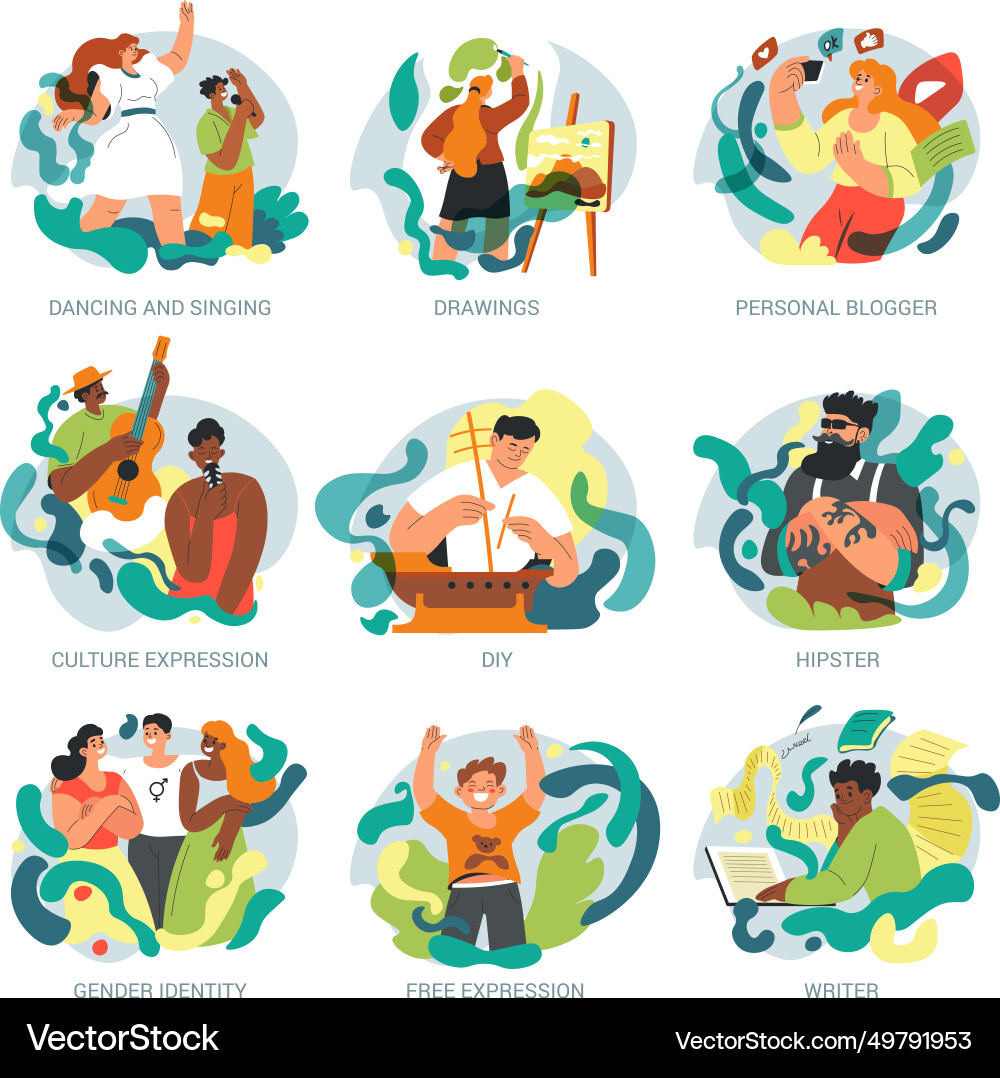 Self expression by arts and creation of objects Vector Image