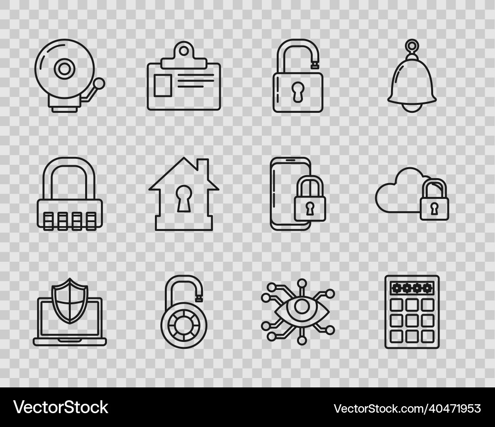 Set line laptop protected with shield password Vector Image