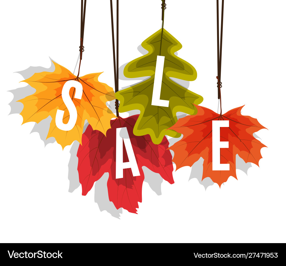 Shiny autumn leaves sale banner business discount Shiny autumn leaves sale banner business discount vector image