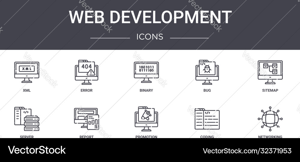 Web development concept line icons set contains Web development concept line icons set contains vector image