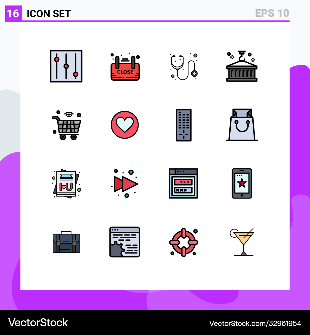 16 universal flat color filled lines set for web Vector Image