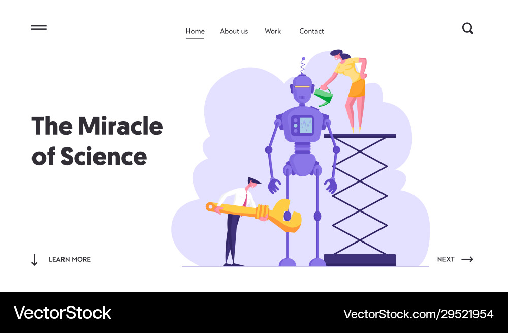 Cyborg creating process website landing page vector image