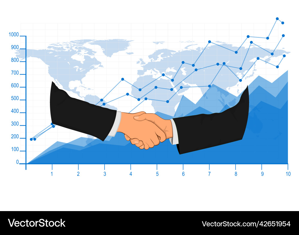 Graphics design handshake with graph background vector image