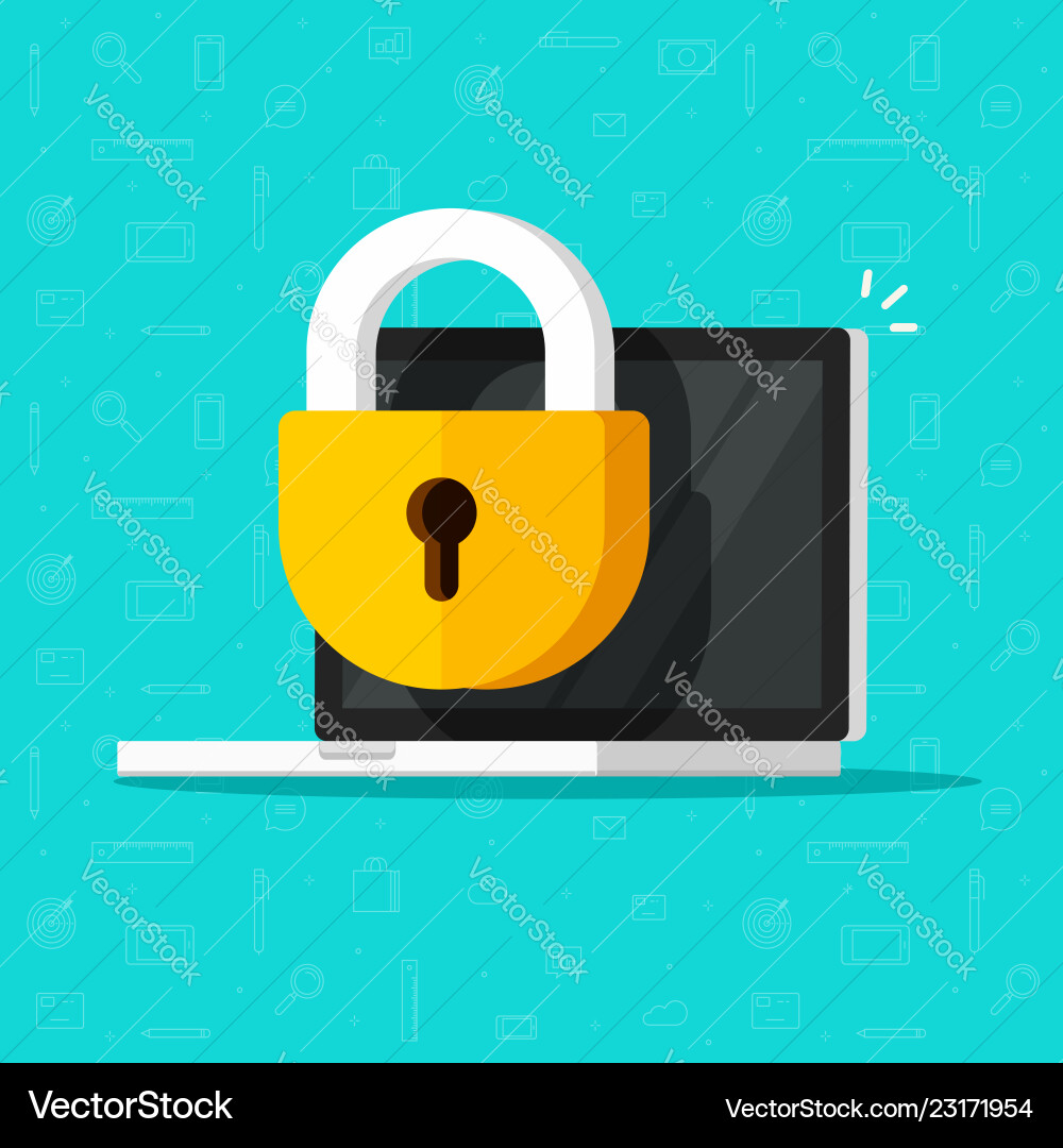 Laptop computer security icon flat desktop Laptop computer security icon flat desktop vector image