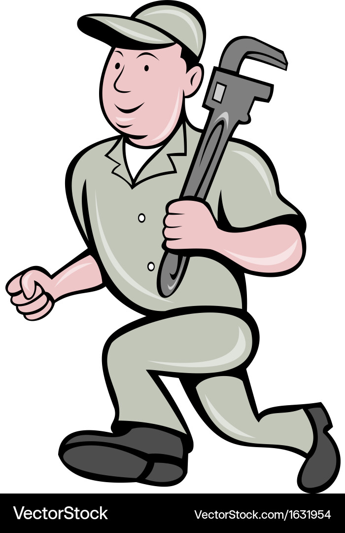 Plumber Running with Wrench vector image