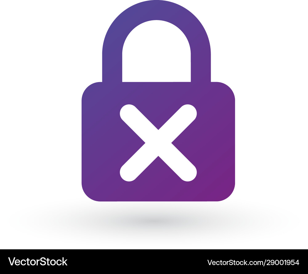Purple gradient simple lock icon with cross vector image