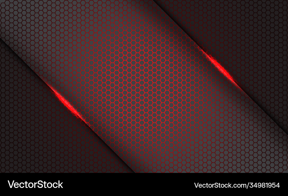 Red hexagon mesh pattern light slash on grey Red hexagon mesh pattern light slash on grey vector image