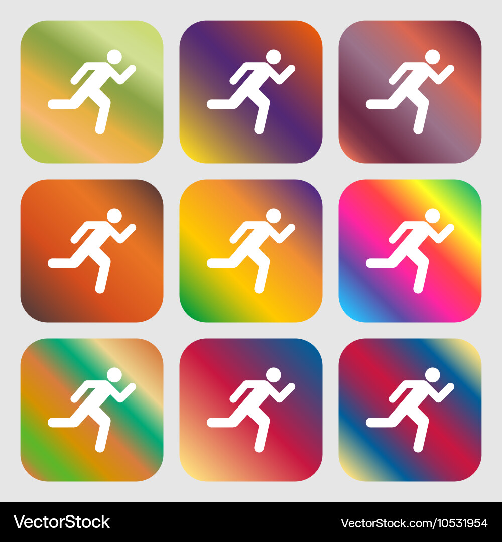 Running man icon nine buttons with bright vector image