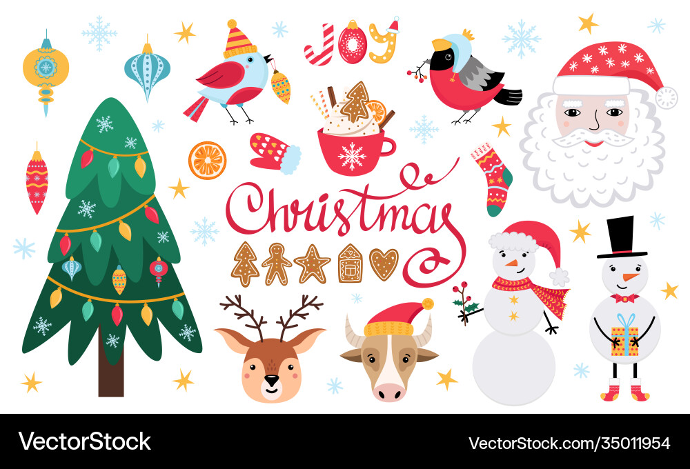 Set cute christmas and new year elements Set cute christmas and new year elements vector image