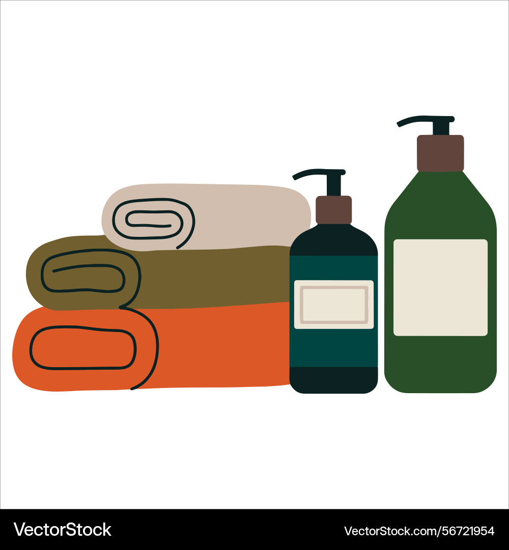 Stack of towels with shampoo conditioner Stack of towels with shampoo conditioner vector image