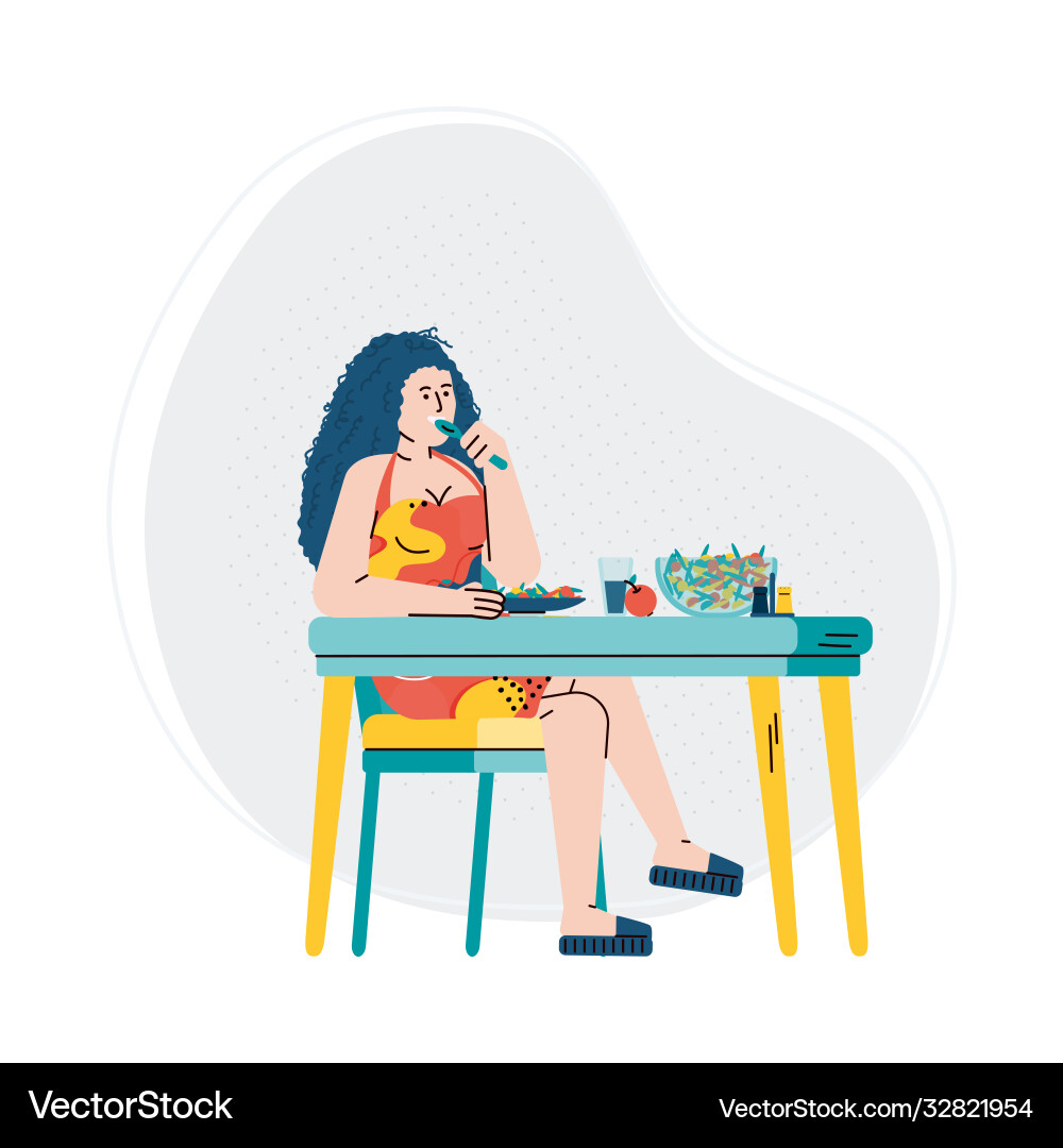 Woman character eating organic fresh food flat Woman character eating organic fresh food flat vector image