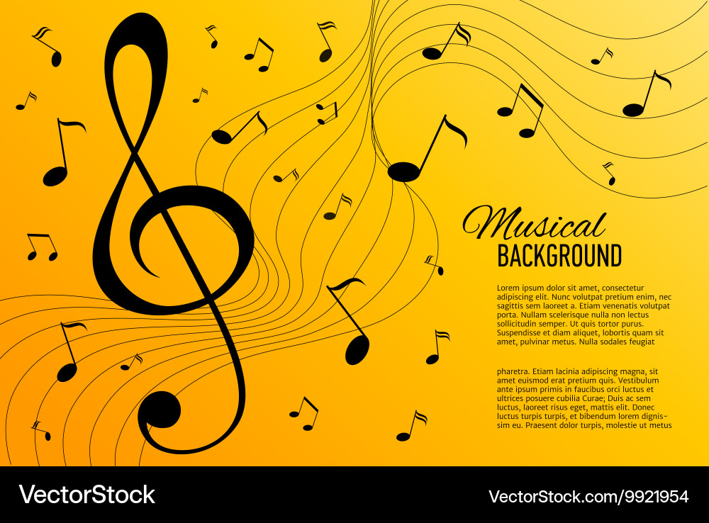 Yellow background with music notes and key vector image