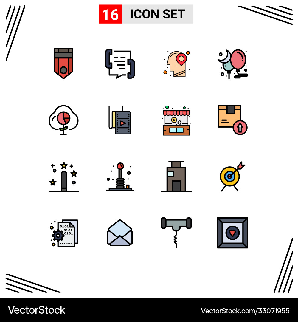 16 universal flat color filled lines set for web Vector Image