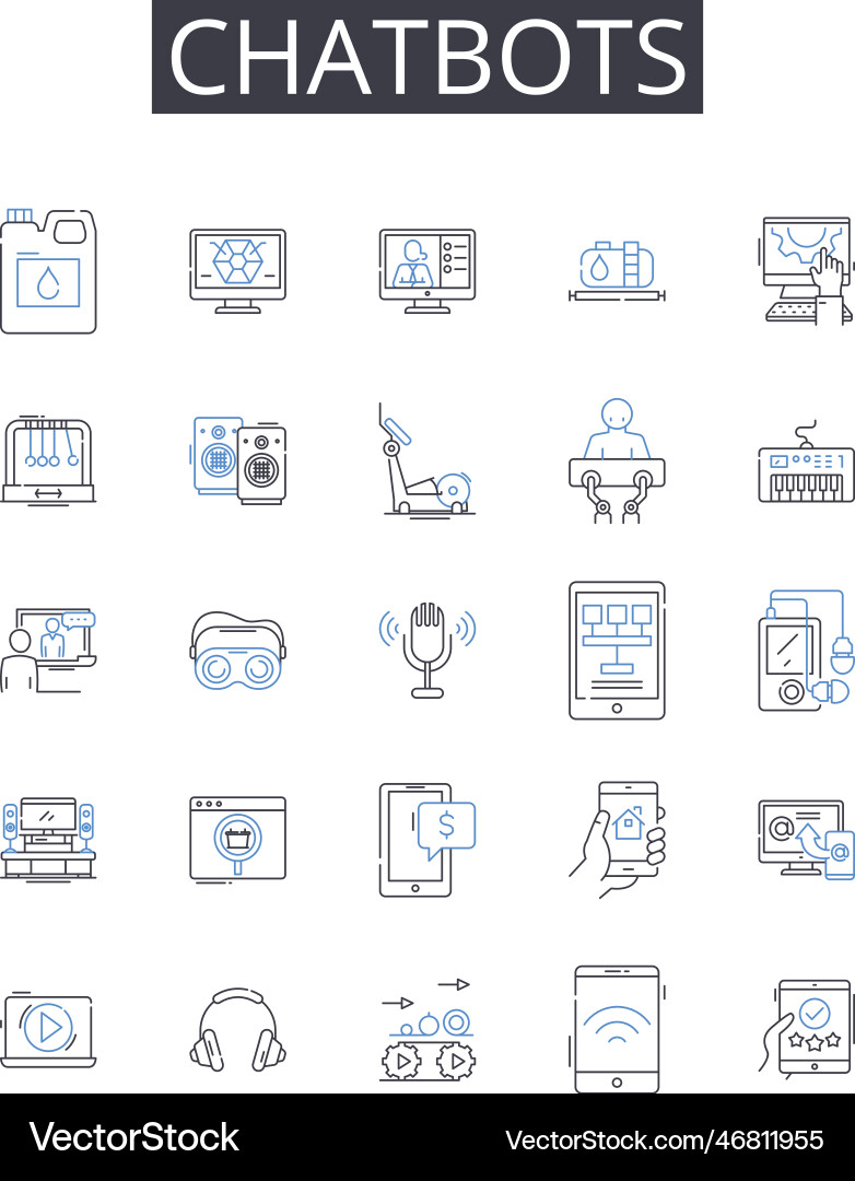 Chatbots line icons collection artificial Chatbots line icons collection artificial vector image