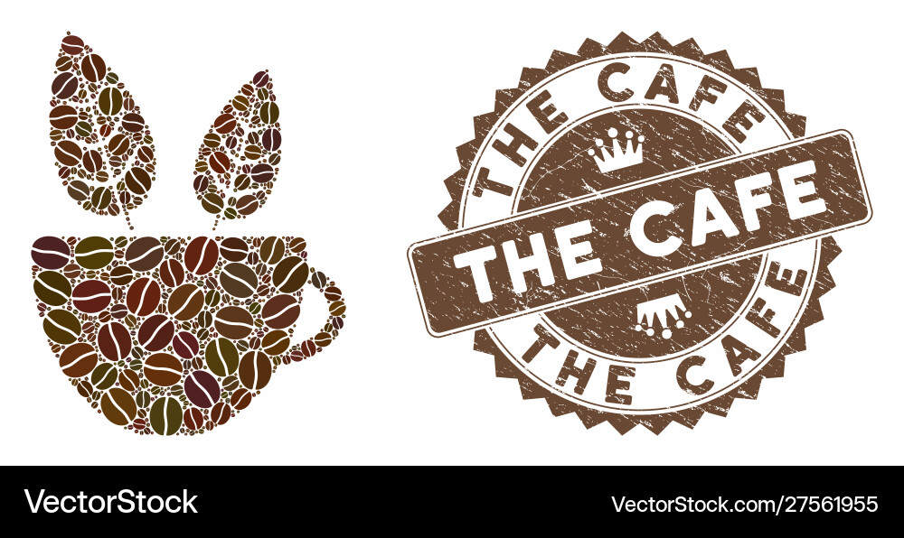 Coffee collage vegan cafe with distress Coffee collage vegan cafe with distress vector image