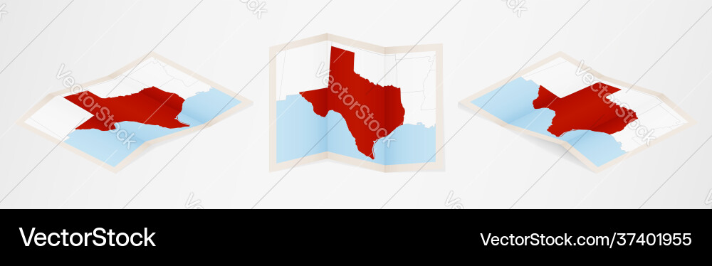 Folded map texas in three different versions Folded map texas in three different versions vector image