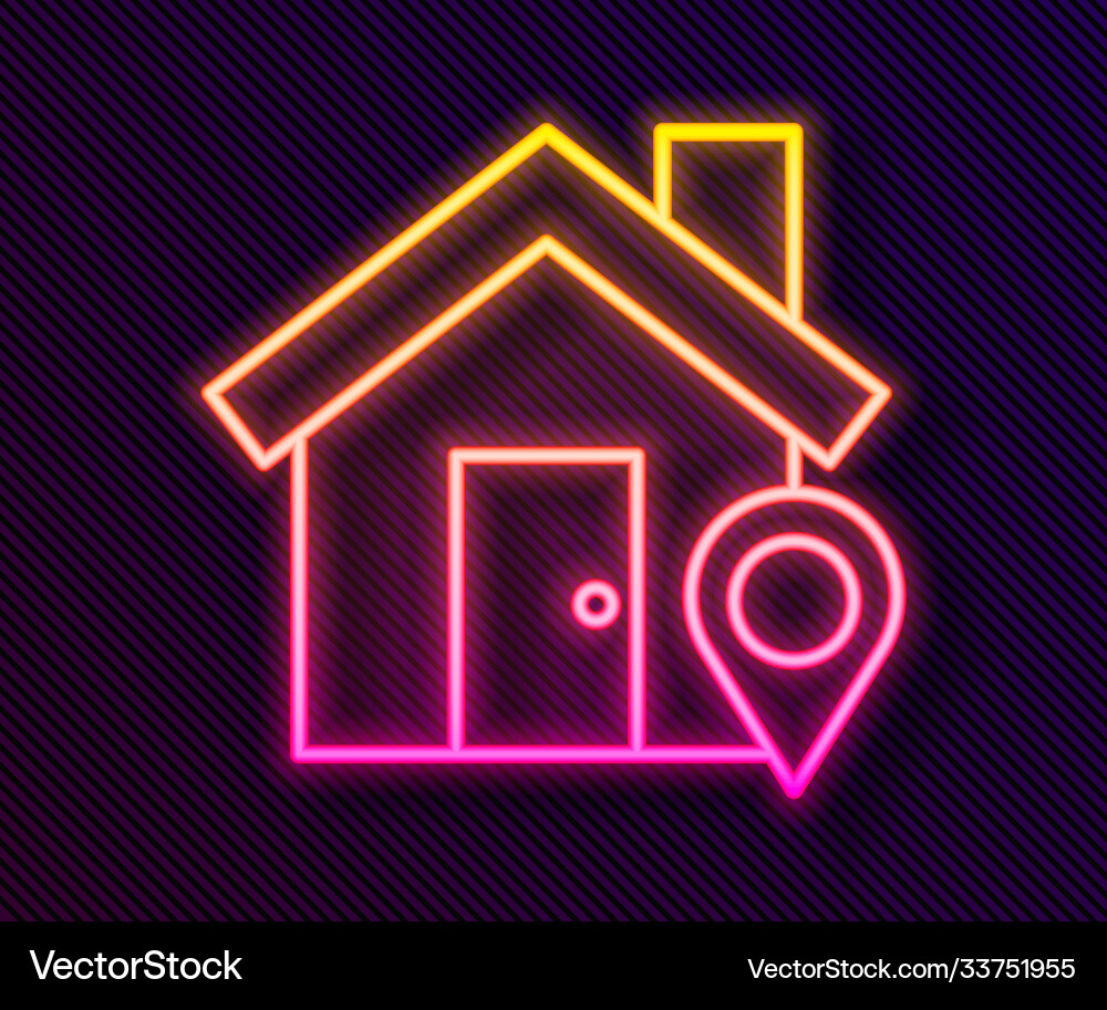 Glowing neon line map pointer with house icon Glowing neon line map pointer with house icon vector image